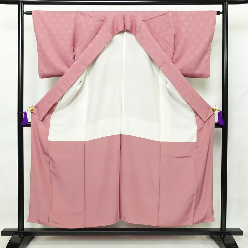 色無地 良品 正絹 花柄 袷仕立て 身丈152.5cm 裄丈63.5cm 紫・藤色_画像3