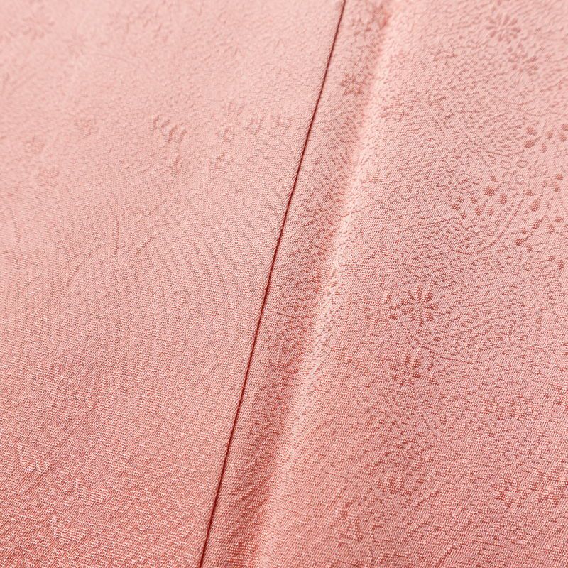 色無地 美品 一つ紋付き 正絹 木の葉・植物柄 袷仕立て 身丈158.5cm 裄丈69cm 一部しつけ糸付き ピンク_画像8