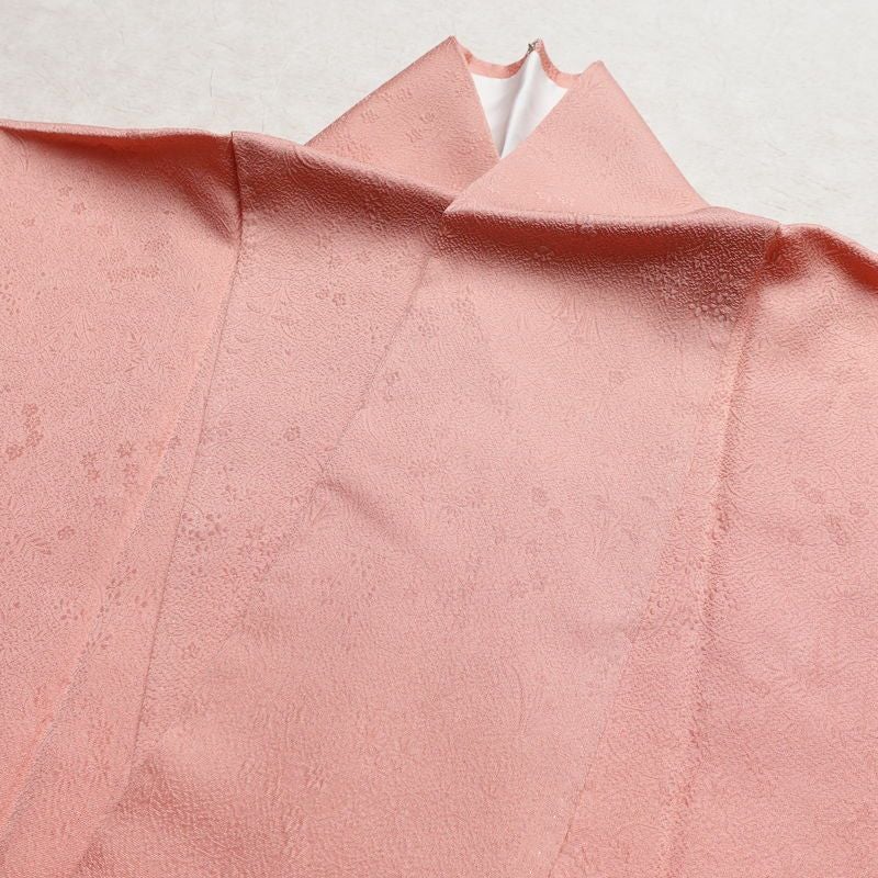 色無地 美品 一つ紋付き 正絹 木の葉・植物柄 袷仕立て 身丈158.5cm 裄丈69cm 一部しつけ糸付き ピンク_画像17