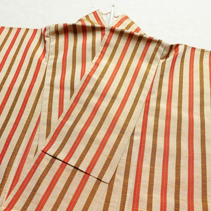 紬 しつけ糸付き 正絹 縞柄・線柄 袷仕立て 身丈155cm 裄丈63cm ベージュ_画像15