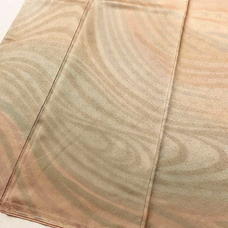 付け下げ 良品 しつけ糸付き 綸子 正絹 流水・波柄 袷仕立て 身丈156cm 裄丈65cm 橙_画像4