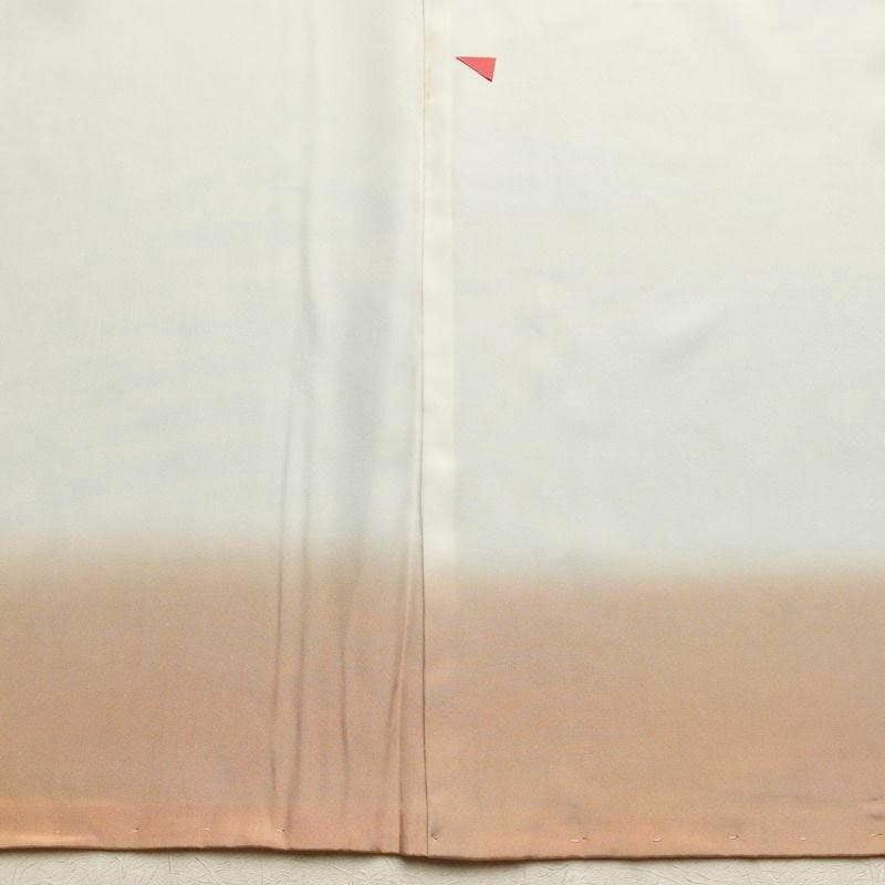 付け下げ 良品 しつけ糸付き 綸子 正絹 流水・波柄 袷仕立て 身丈156cm 裄丈65cm 橙_画像19