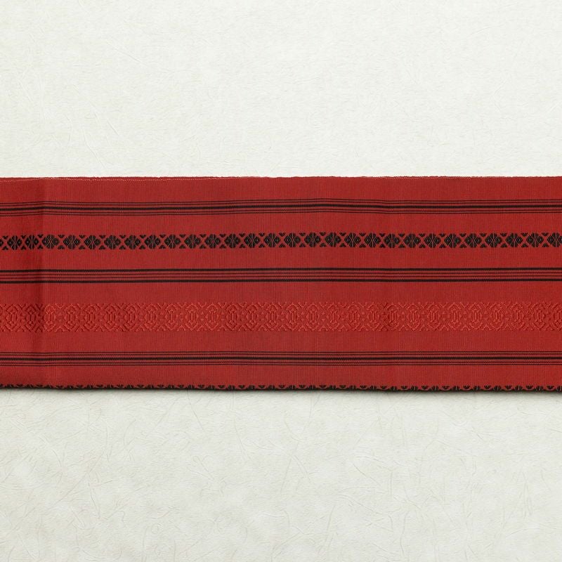 名古屋帯 全通柄 正絹 縞柄・線柄 松葉仕立て 赤・朱_画像13