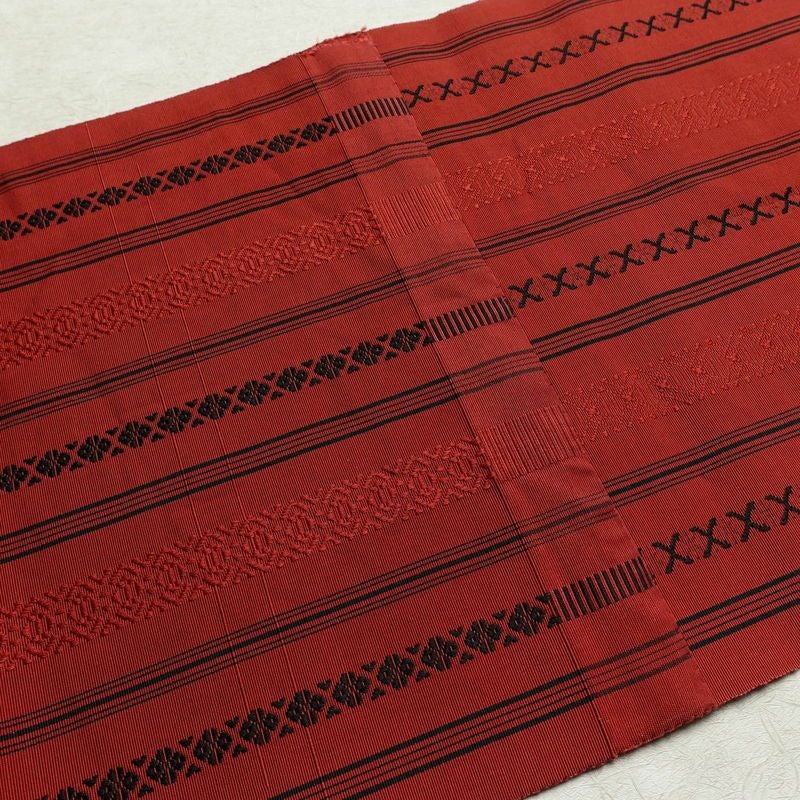 名古屋帯 全通柄 正絹 縞柄・線柄 松葉仕立て 赤・朱_画像16