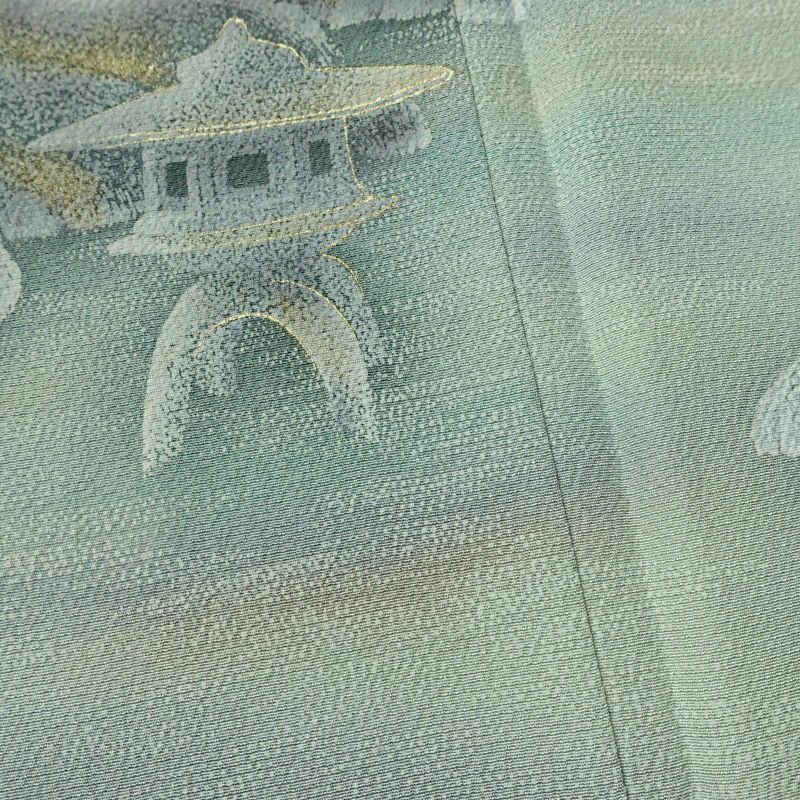 付け下げ しつけ糸付き 縮緬 正絹 風景柄 袷仕立て 身丈165cm 裄丈68cm 箔 金彩 青・紺_画像7