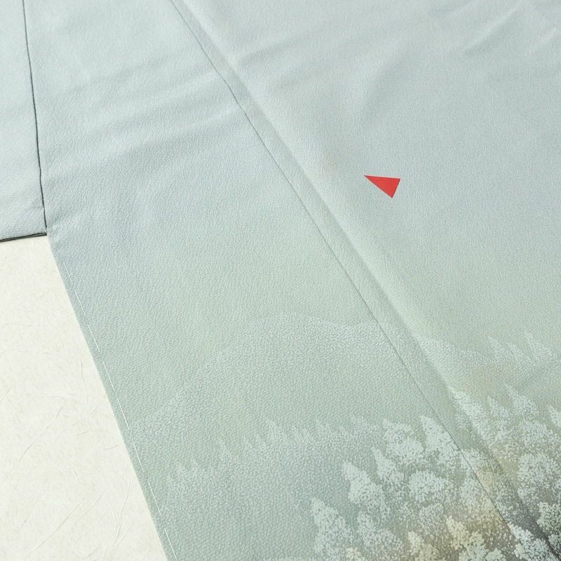 付け下げ しつけ糸付き 縮緬 正絹 風景柄 袷仕立て 身丈165cm 裄丈68cm 箔 金彩 青・紺_画像10