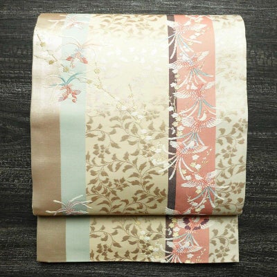 袋帯 六通柄 良品 フォーマル用 正絹 人物・動物柄 クリーム