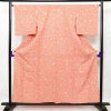 単衣 小紋 良品 縮緬 ポリエステル 花柄 単衣仕立て 身丈154.5cm 裄丈65.5cm ピンク_画像1