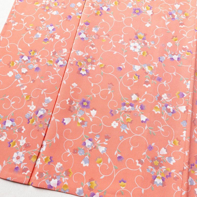 単衣 小紋 良品 縮緬 ポリエステル 花柄 単衣仕立て 身丈154.5cm 裄丈65.5cm ピンク_画像4