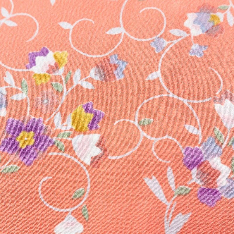 単衣 小紋 良品 縮緬 ポリエステル 花柄 単衣仕立て 身丈154.5cm 裄丈65.5cm ピンク_画像7