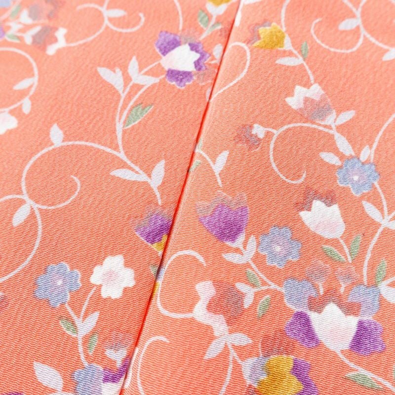 単衣 小紋 良品 縮緬 ポリエステル 花柄 単衣仕立て 身丈154.5cm 裄丈65.5cm ピンク_画像8