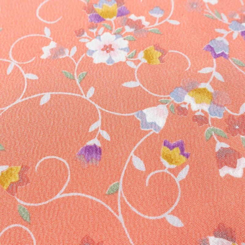 単衣 小紋 良品 縮緬 ポリエステル 花柄 単衣仕立て 身丈154.5cm 裄丈65.5cm ピンク_画像9