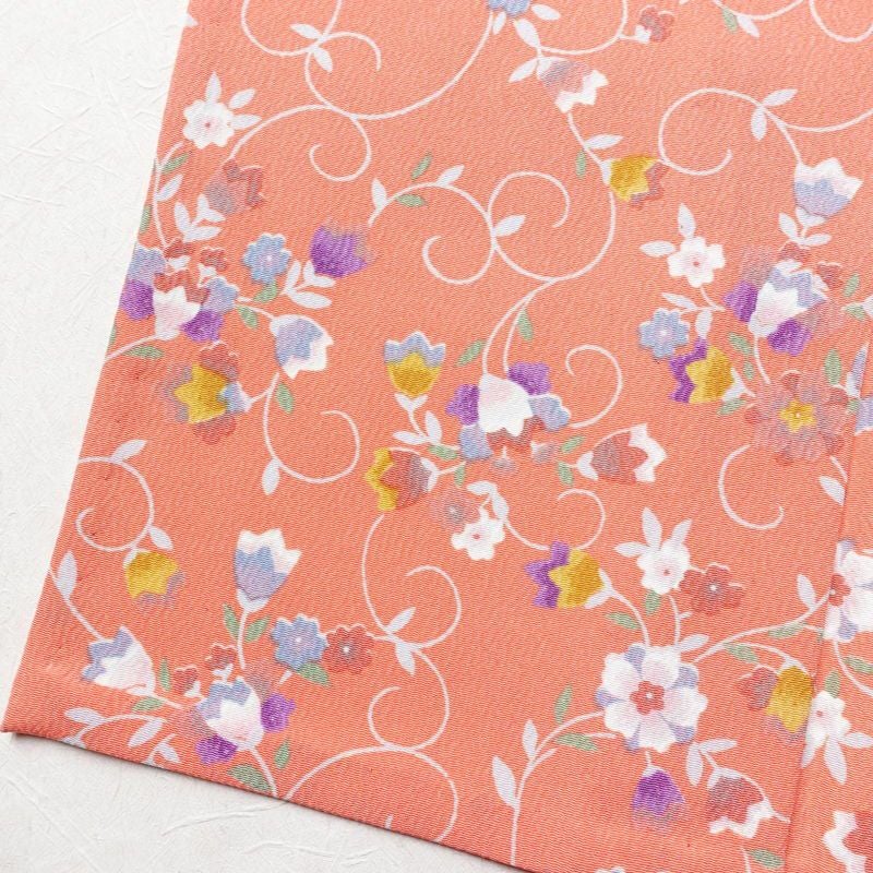 単衣 小紋 良品 縮緬 ポリエステル 花柄 単衣仕立て 身丈154.5cm 裄丈65.5cm ピンク_画像12