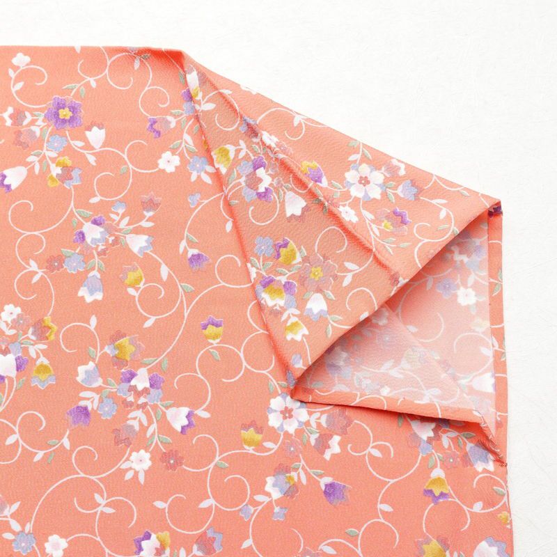 単衣 小紋 良品 縮緬 ポリエステル 花柄 単衣仕立て 身丈154.5cm 裄丈65.5cm ピンク_画像14