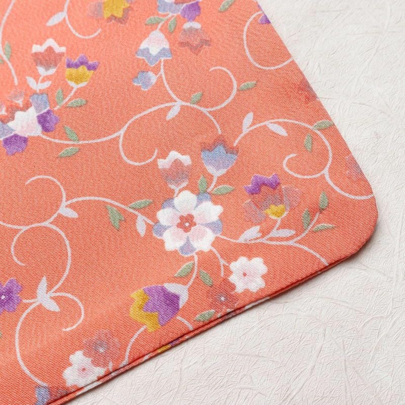 単衣 小紋 良品 縮緬 ポリエステル 花柄 単衣仕立て 身丈154.5cm 裄丈65.5cm ピンク_画像15