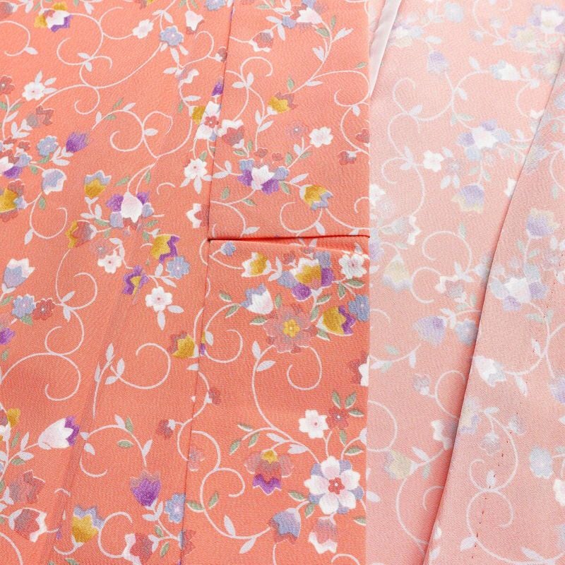 単衣 小紋 良品 縮緬 ポリエステル 花柄 単衣仕立て 身丈154.5cm 裄丈65.5cm ピンク_画像17