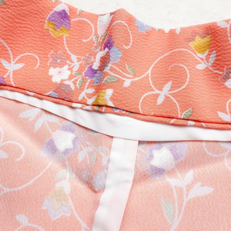 単衣 小紋 良品 縮緬 ポリエステル 花柄 単衣仕立て 身丈154.5cm 裄丈65.5cm ピンク_画像19