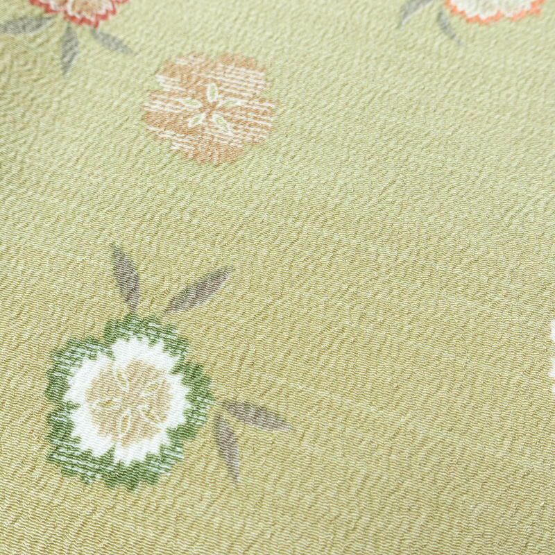 小紋 良品 縮緬 正絹 花柄 袷仕立て 身丈162cm 裄丈68.5cm 緑・うぐいす色_画像7