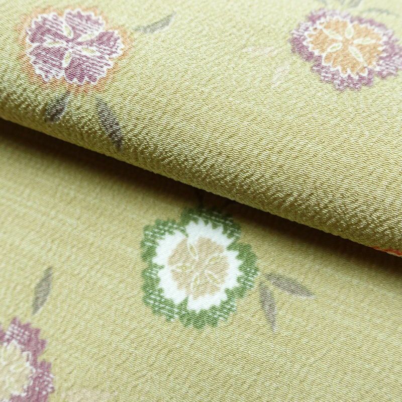 小紋 良品 縮緬 正絹 花柄 袷仕立て 身丈162cm 裄丈68.5cm 緑・うぐいす色_画像20