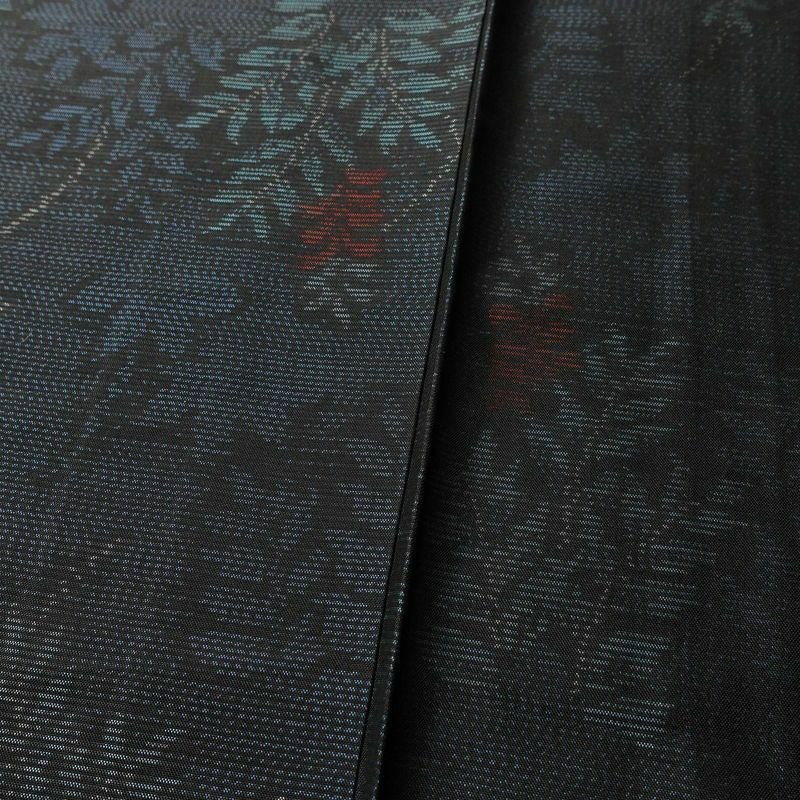 大島紬 証紙なし 正絹 木の葉・植物柄 袷仕立て 身丈165cm 裄丈67.5cm 青・紺_画像10