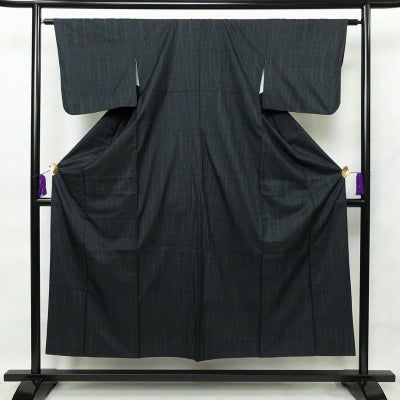 紬 良品 正絹 幾何学柄・抽象柄 袷仕立て 身丈151.5cm 裄丈64cm 青・紺