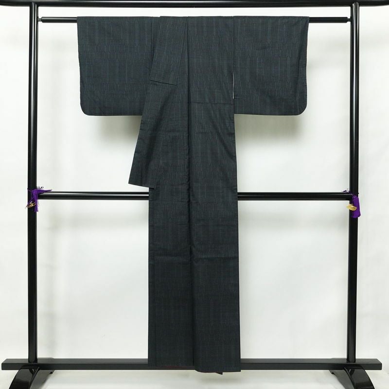 紬 良品 正絹 幾何学柄・抽象柄 袷仕立て 身丈151.5cm 裄丈64cm 青・紺_画像2