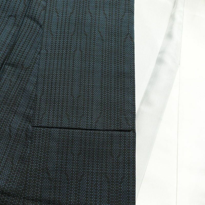 紬 良品 正絹 幾何学柄・抽象柄 袷仕立て 身丈151.5cm 裄丈64cm 青・紺_画像16
