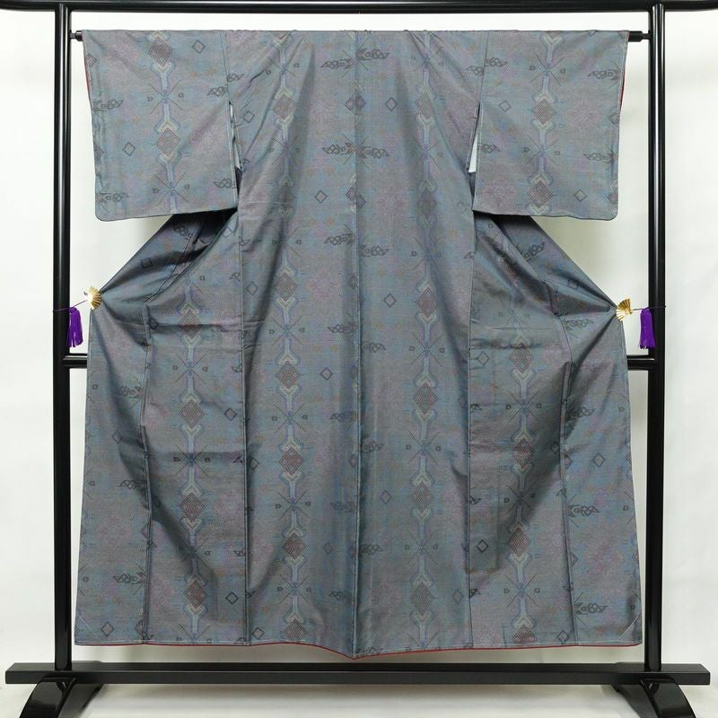 紬 しつけ糸付き 正絹 花柄 袷仕立て 身丈158.5cm 裄丈65.5cm 着物 多