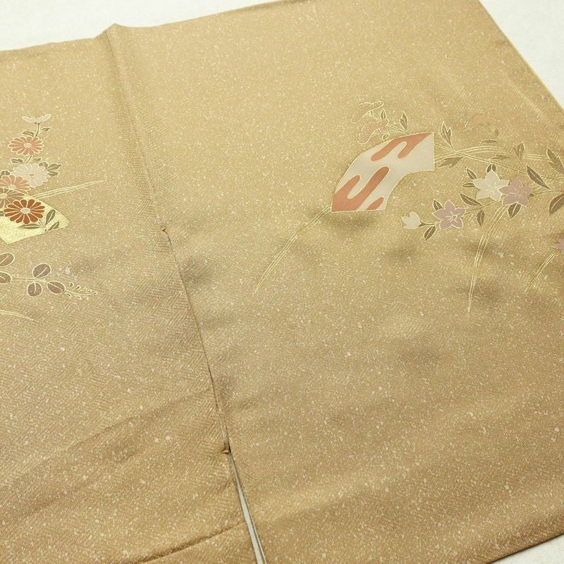 付け下げ 正絹 木の葉・植物柄 袷仕立て 身丈160cm 裄丈63.5cm 箔 金彩 黄・黄土色_画像14