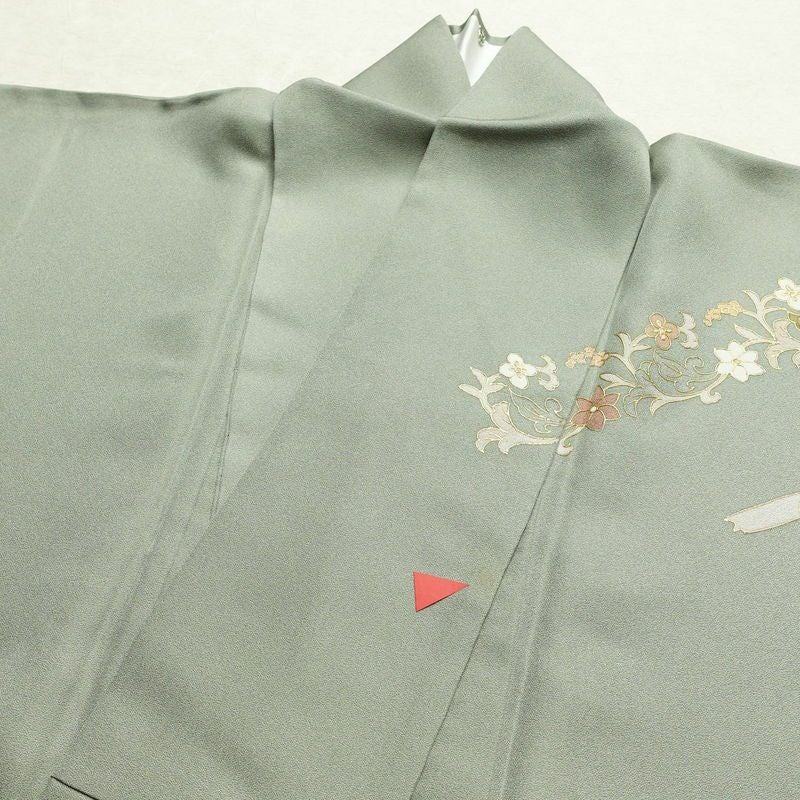 訪問着 正絹 盛り上げ箔 幾何学柄・抽象柄 袷仕立て 身丈165cm 裄丈67cm 緑・うぐいす色_画像16