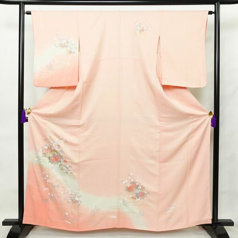 紬 しつけ糸付き 正絹 花柄 袷仕立て 身丈158.5cm 裄丈65.5cm 着物 多