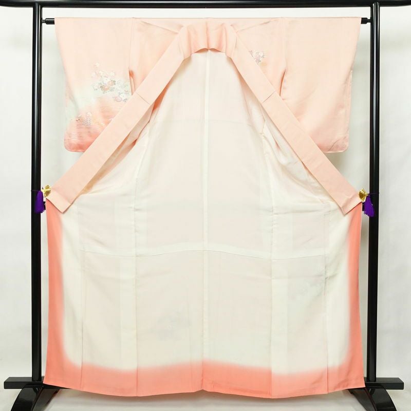 付け下げ しつけ糸付き 正絹 古典柄 袷仕立て 身丈161.5cm 裄丈64.5cm 箔 金彩 ピンク_画像3