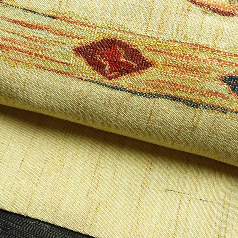 名古屋帯 太鼓柄 良品 正絹 幾何学柄・抽象柄 名古屋仕立て 黄・黄土色_画像6