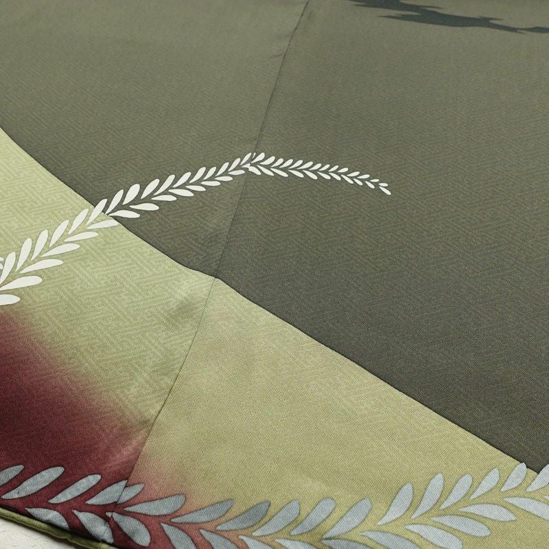 訪問着 正絹 木の葉・植物柄 袷仕立て 身丈164.5cm 裄丈68.5cm 緑・うぐいす色_画像11