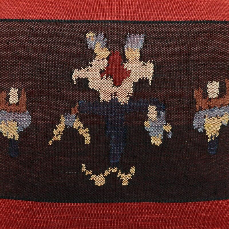 名古屋帯 太鼓柄 正絹 幾何学柄・抽象柄 松葉仕立て 赤・朱_画像2