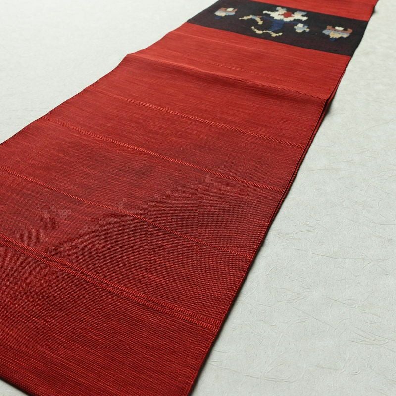 名古屋帯 太鼓柄 正絹 幾何学柄・抽象柄 松葉仕立て 赤・朱_画像8