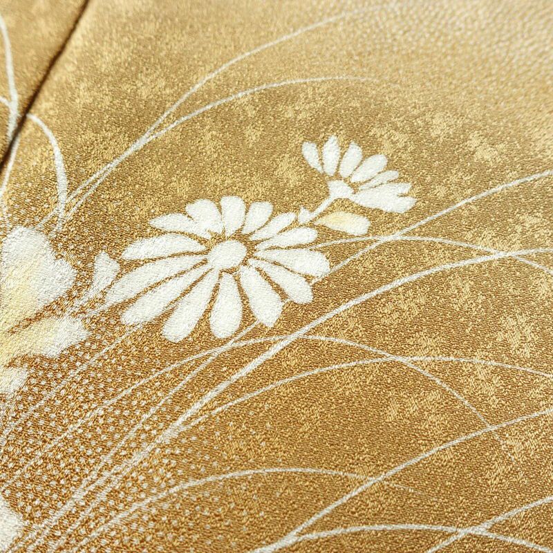 付け下げ 正絹 木の葉・植物柄 袷仕立て 身丈165cm 裄丈66.5cm ベージュ_画像8