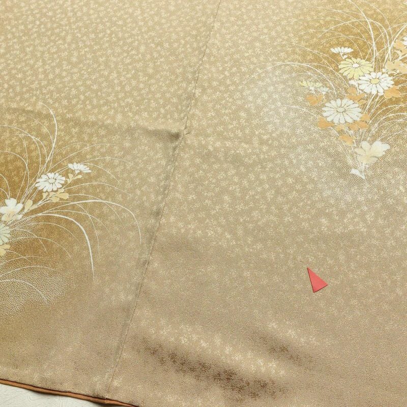 付け下げ 正絹 木の葉・植物柄 袷仕立て 身丈165cm 裄丈66.5cm ベージュ_画像11