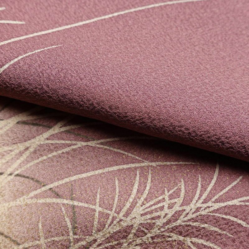 付け下げ 良品 正絹 木の葉・植物柄 袷仕立て 身丈162cm 裄丈64.5cm 箔 小豆・エンジ_画像20