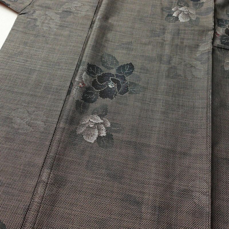 紬 良品 正絹 花柄 袷仕立て 身丈163cm 裄丈65cm 茶_画像5