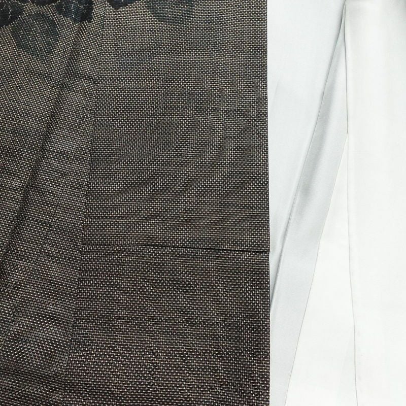 紬 良品 正絹 花柄 袷仕立て 身丈163cm 裄丈65cm 茶_画像14