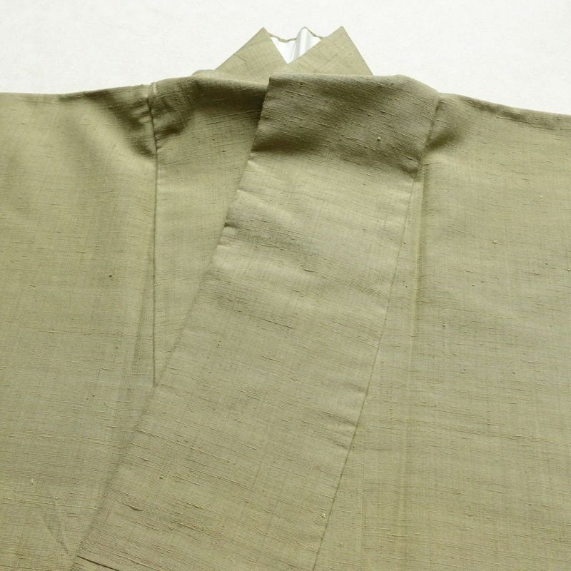 紬 本場草木染結城玉紬 結城紬 証紙あり 正絹 無地 袷仕立て 身丈157cm 裄丈65.5cm 緑・うぐいす色_画像13