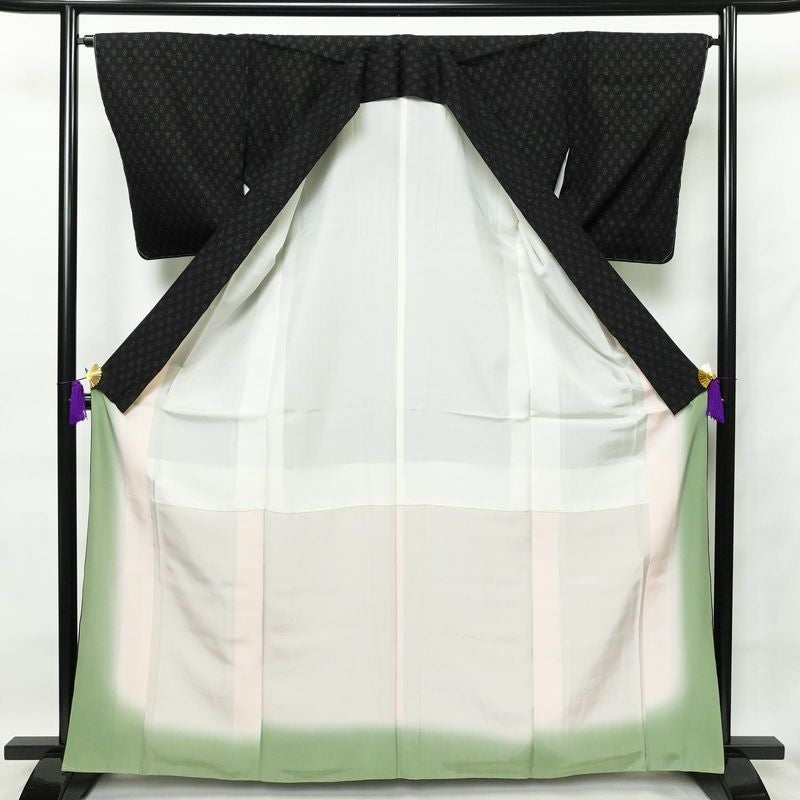 紬 良品 しつけ糸付き 正絹 幾何学柄・抽象柄 袷仕立て 身丈164.5cm 裄丈65.5cm 青・紺_画像3