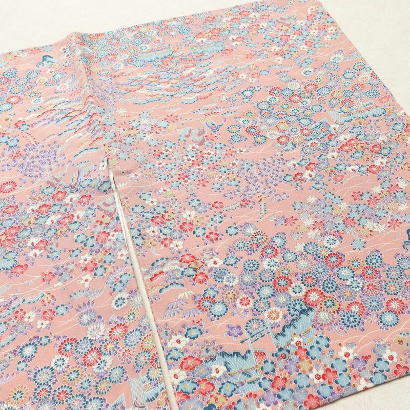 小紋 良品 縮緬 総柄 正絹 古典柄 袷仕立て 身丈157.5cm 裄丈66cm ピンク_画像11