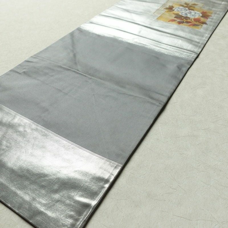名古屋帯 太鼓柄 正絹 花柄 名古屋仕立て 箔 金・銀_画像9