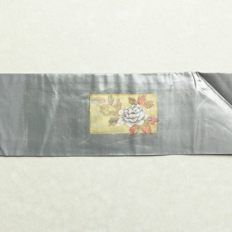名古屋帯 太鼓柄 正絹 花柄 名古屋仕立て 箔 金・銀_画像13