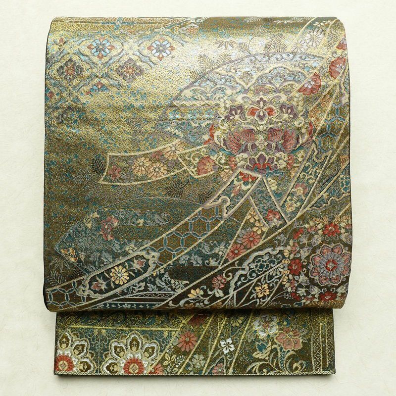袋帯 琳派巻絵文 六通柄 美品 フォーマル用 正絹 古典柄 箔 金通し