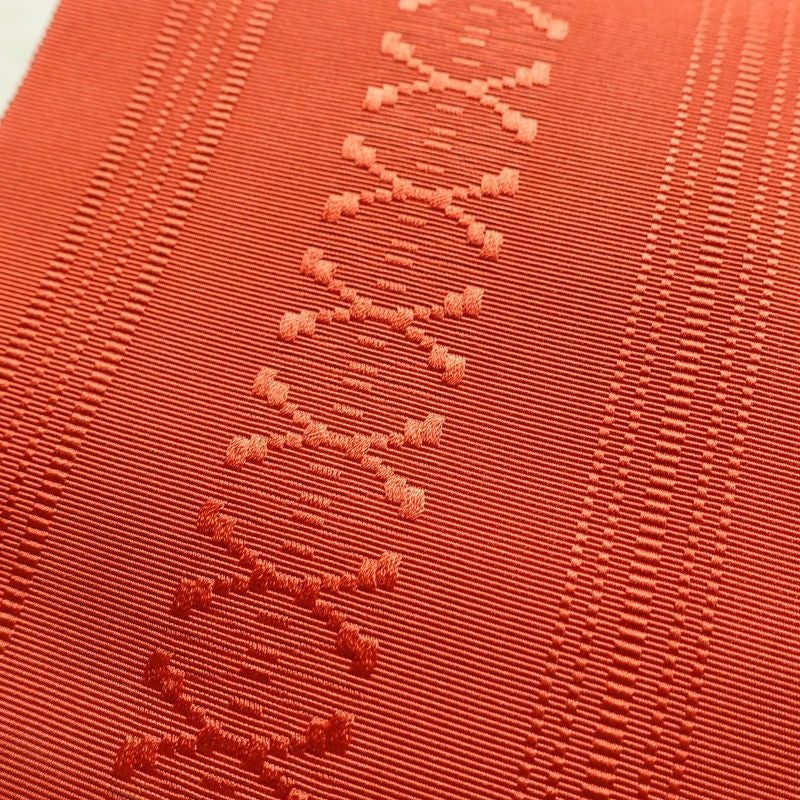 名古屋帯 献上柄 全通柄 混紡 縞柄・線柄 通し仕立て 橙_画像3