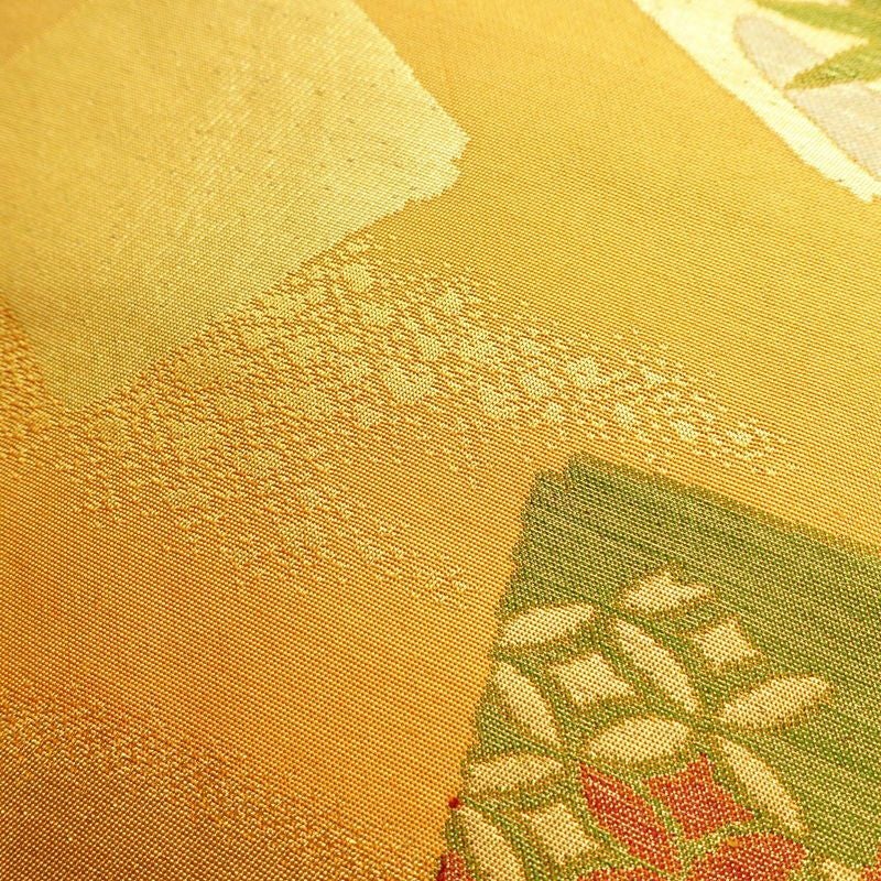 名古屋帯 六通柄 正絹 古典柄 名古屋仕立て 箔 黄・黄土色_画像5