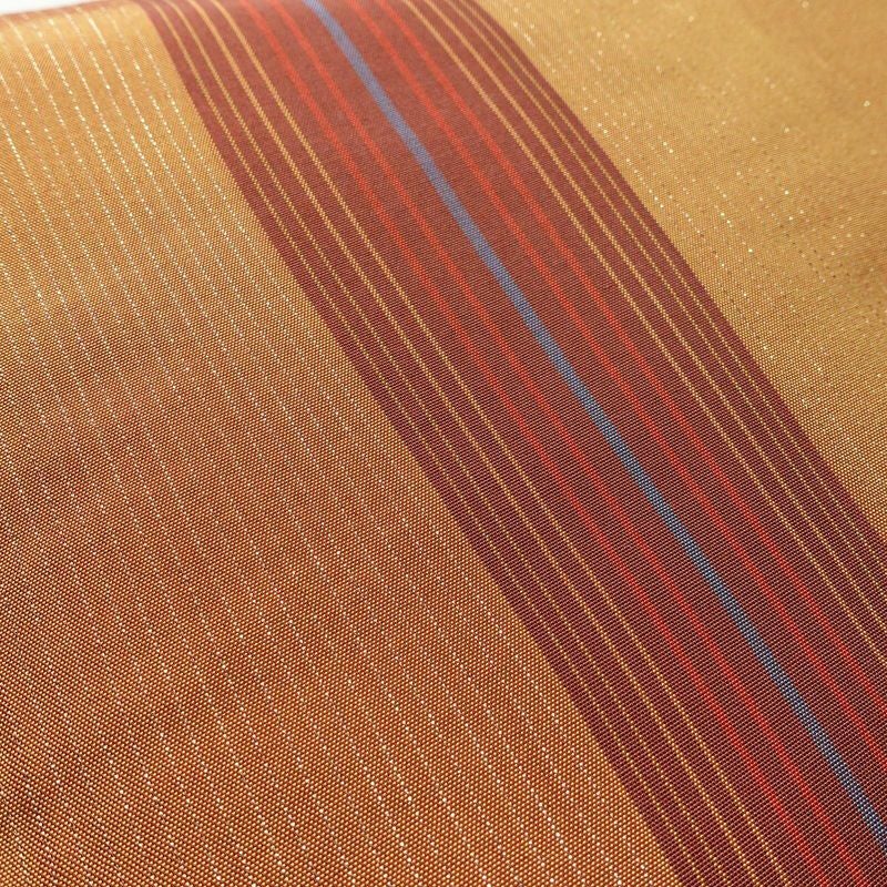 袋帯 全通柄 正絹 縞柄・線柄 金通し 黄・黄土色_画像3